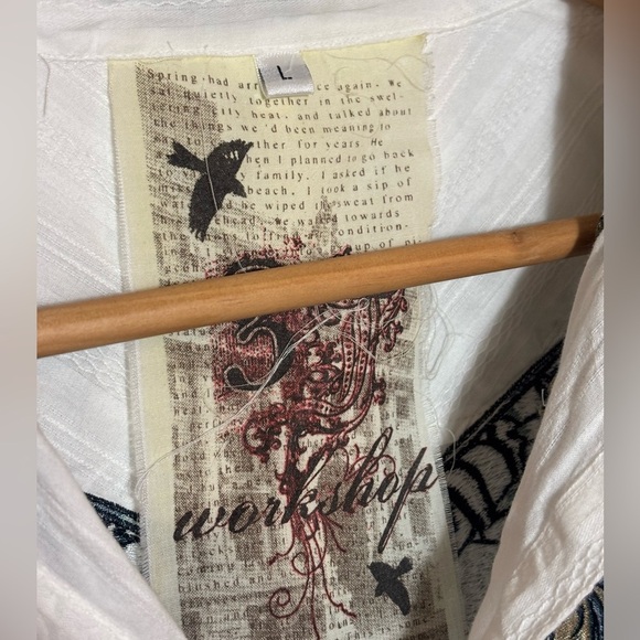 Johnny Was 3 J Workshop White Embroidered Button Down Long Blouse Size Large - Picture 3 of 8